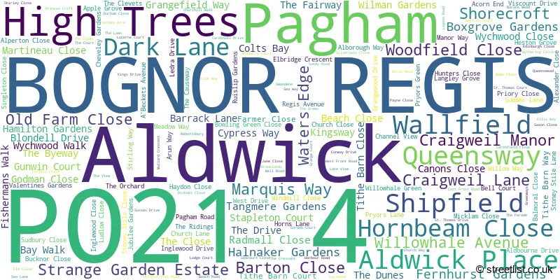 A word cloud for the PO21 4 postcode